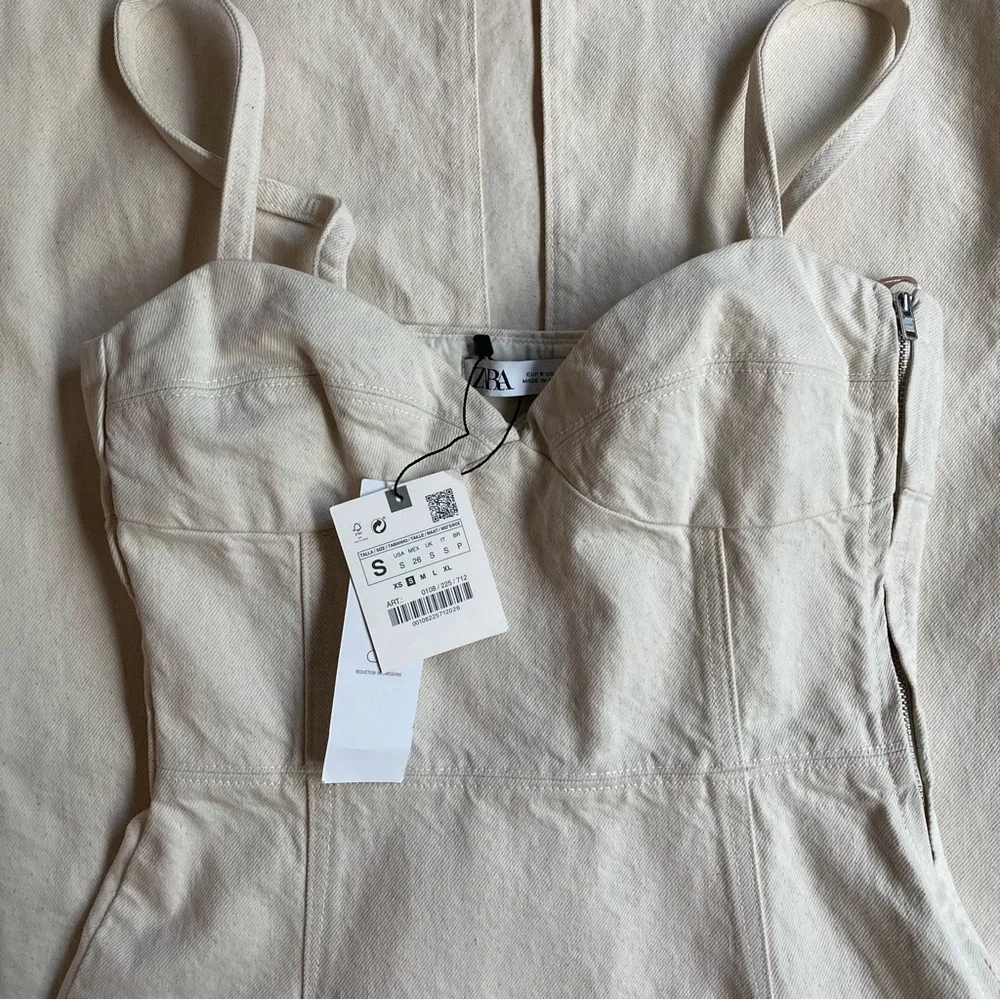 NWT Beige/Cream Zara Denim Midi Dress - Picture 6 of 11
